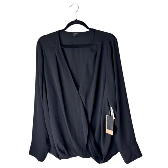Halogen Shirt Women 3X Black Chiffon Cross Front Long Sleeve‎ Blouse NWT Gothic - Picture 2 of 11
